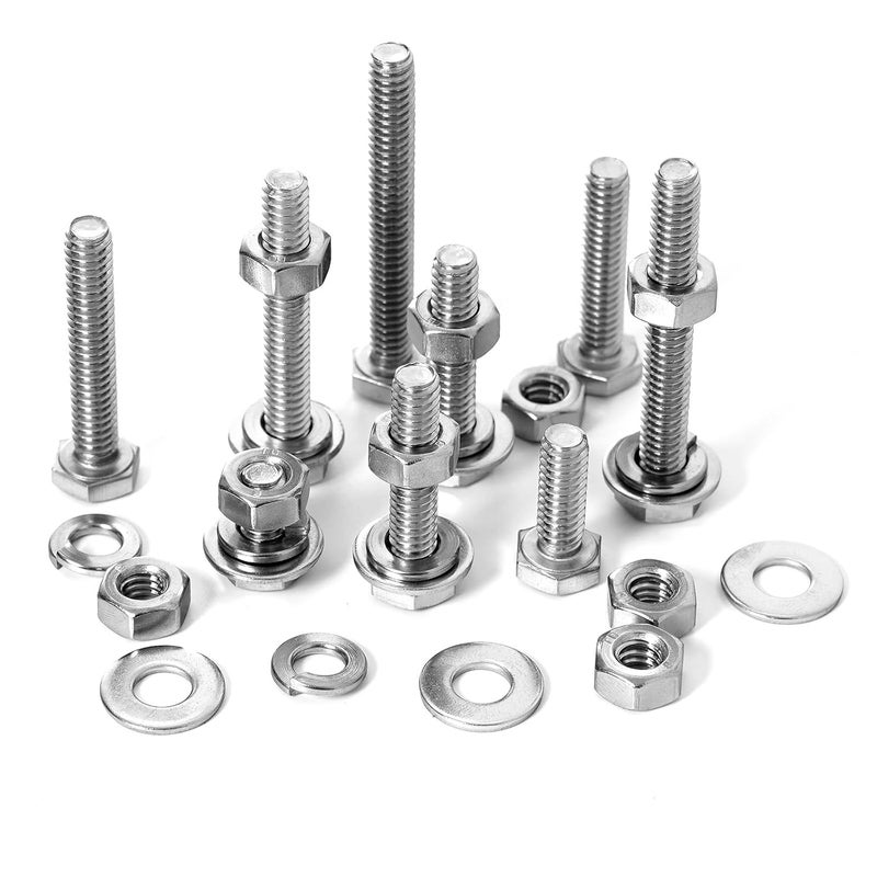 Sprite Science 80PCs 1/4-20 Hex Bolts Screws Hex Nuts Flat Washers Lock Washer Kit, Stainless Steel 304, Fully Threaded Hex Bolt 1/4-20 x 2 Length - Image 3